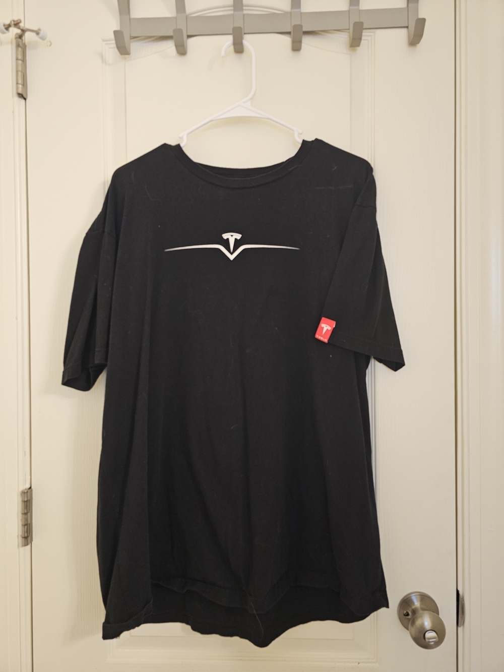 Official Tesla Black Short Sleeve Tee with White Logo/Red Tesla Tag